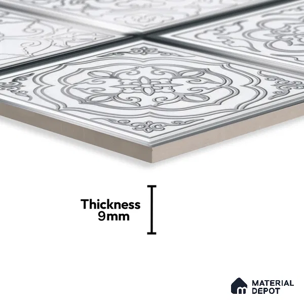 Metallic Wall Tile TL 07235 D Silver Mist 1 ft x 1 ft Ceramic Matte Finish - 9 mm  | 2 mm Spacer is Mandatory | Suitable For Bathroom, Kitchen, Dining Area | Please Expect a Slight Variation of Pattern (Sample)